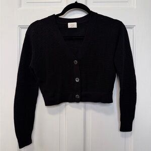 Wilfred Aritzia Black Cropped Ribbed Cardigan Button Front Knit Sweater Size XXS